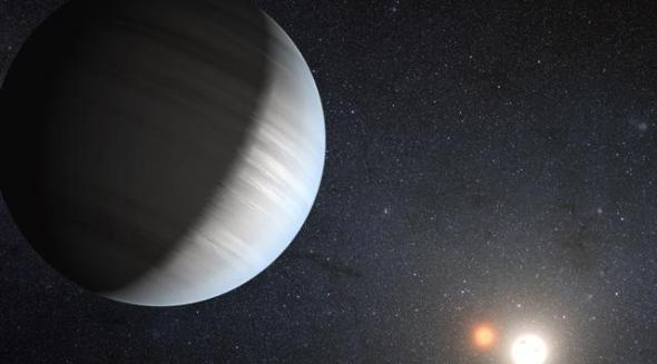 开普勒-47c处于一个双星系统中，质量达到地球的5倍，运行在一个类似地球的轨道上