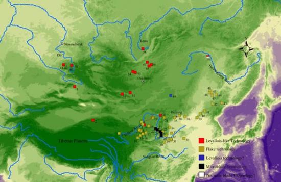 中国北方、蒙古、西伯利亚MIS3阶段遗址分布