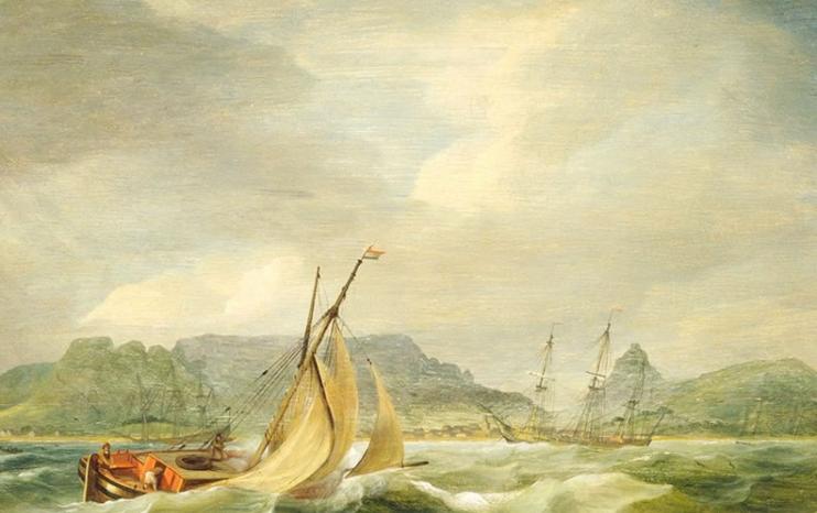 有画作描绘出船只离开南非开普敦时的情况