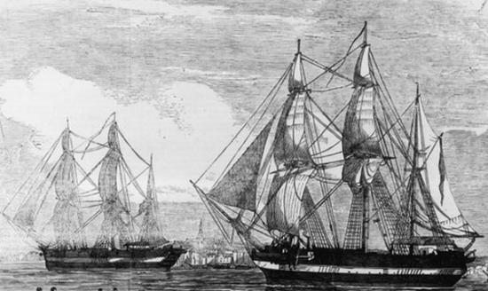 “幽冥号”及“惊恐号”于1848年失踪。图为探险船的画像。