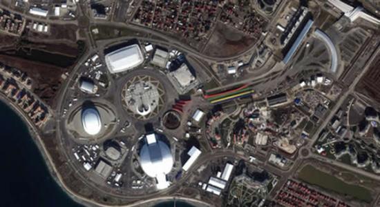 DigitalGlobe公司卫星图片显示了2014年冬季奥运会的情景，拍摄时间为2014年1月2日。
