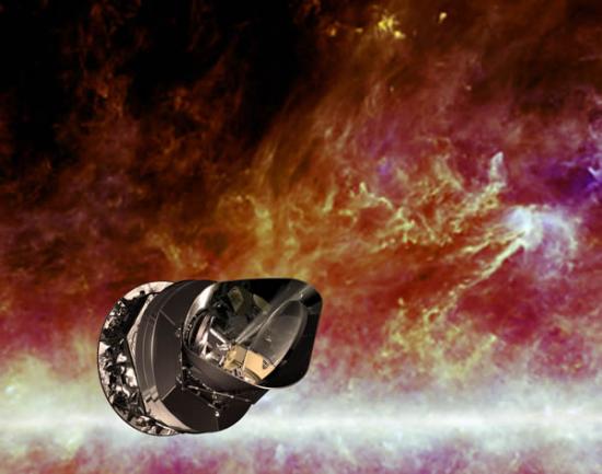 欧洲航天局普朗克宇宙飞船的艺术家印象图。普朗克的主要目标是研究宇宙微波背景。