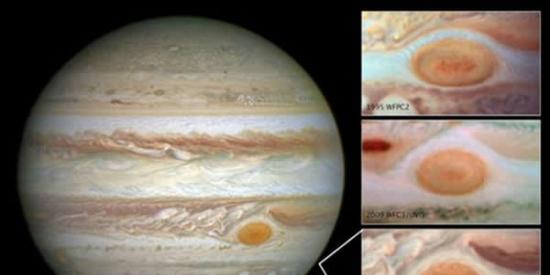 1995年、2009年以及2014拍摄的木星大红斑