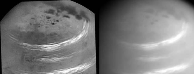 卡西尼号飞抵土卫六上空拍下罕有云层照 海洋上飘浮着甲烷气云