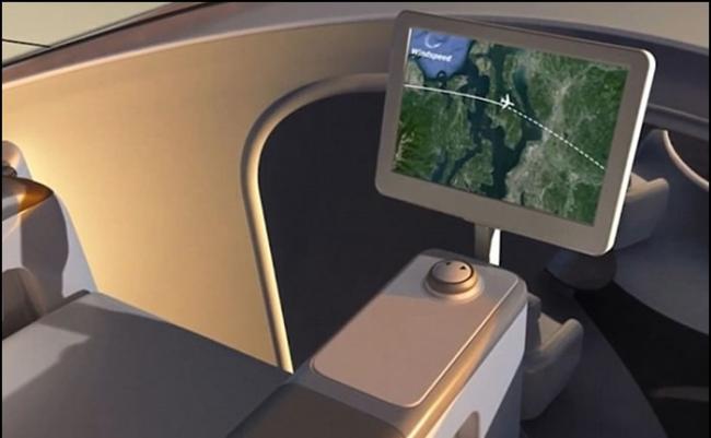 空中展望台内设有屏幕，令乘客可得知飞机的飞行路线及位置。