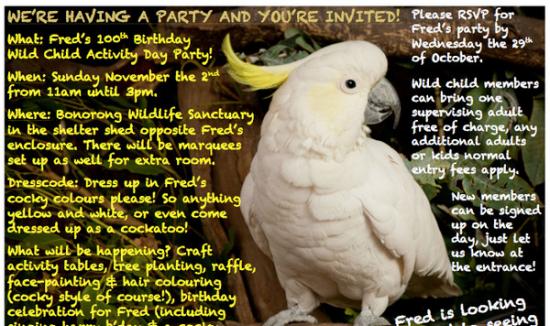 为了庆祝佛莱德100岁生日，波诺朗野生动物保护机构特别制作了邀请函，请小朋友来共襄盛举。