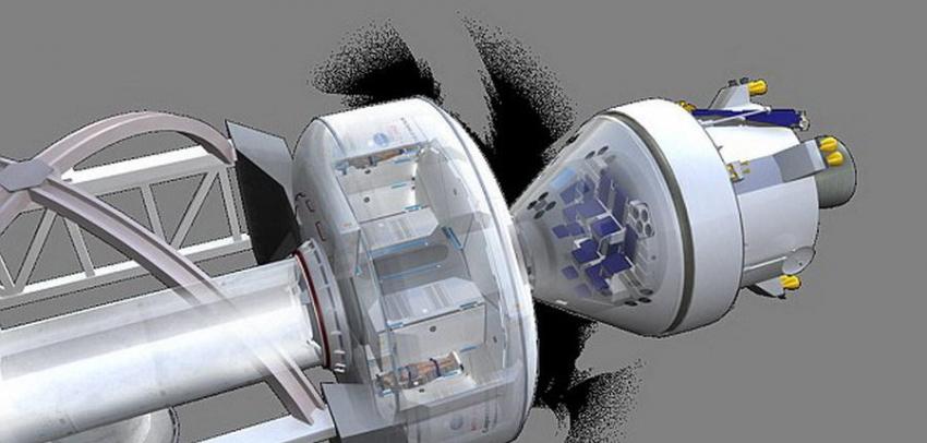 未来火星宇航员很可能乘坐“猎户座”载人飞船(图中所示)，今年12月，“猎户座”载人飞船将完成首次无人测试飞行。美国宇航局计算使用该飞行器在本世纪20年代运送宇航