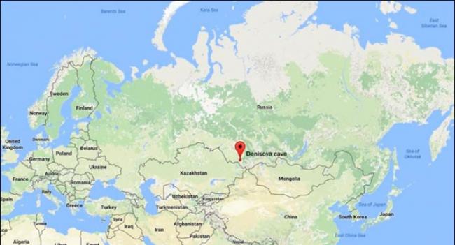 丹尼索瓦洞（红点）位于西伯利亚。
