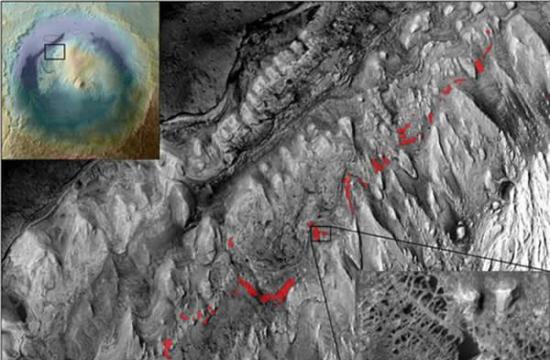 好奇号在盖尔撞击坑中的进行调查，其中存在一座高度为5400米左右的夏普山