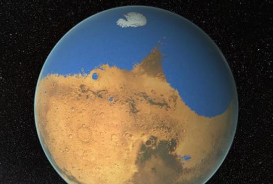 科学家们利用三架红外天文望远镜观测并记录了火星大气中水分的特征后，推测出在火星年轻时期，曾有一大片海洋，而这个海洋几乎覆盖了整个北半球，平均深度达到了1英里（约
