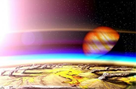 艺术示意图：年轻的地球。天文学家们近日构建了一组计算机模型，可用于模拟近期发现的一些类地行星的环境状况。这些模型将评估附近的恒星发出的紫外辐射将如何对系外行星环