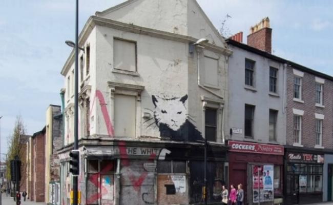 巨型白老鼠的壁画位于利物浦一间酒吧。