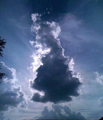 这是来自哥伦比亚大学的Dawn Melville在佛罗里达州基西米市拍摄到的云彩，形状类似于英国领土。
