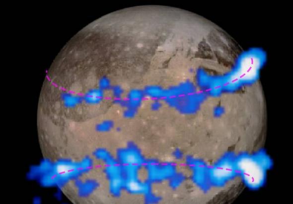 哈勃太空望远镜拍到的极光，有助证实“木卫三”表层下存在海洋。