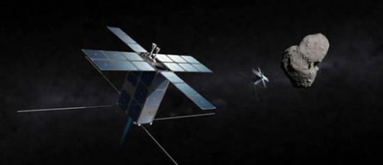 这张示意图展示的是“深空工业公司”的飞船正在开展小行星探测工作。这家公司的目标是实现对小行星矿产的开采