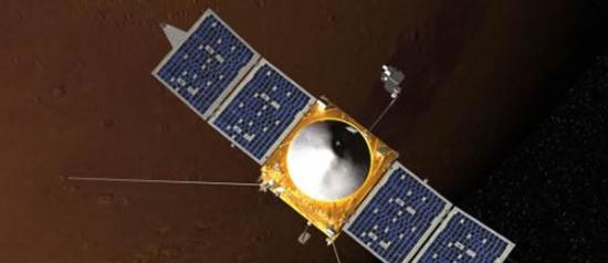 艺术示意图：正在火星轨道运行的MAVEN探测器