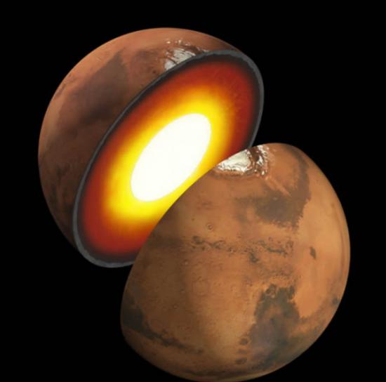 一名艺术家模拟的火星内部结构。新的研究表明，通过碰撞形成火星的太空岩石要比形成木星岩核的岩石小。