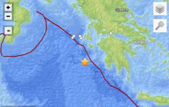 希腊西南部的地中海海域发生里氏4.5级地震