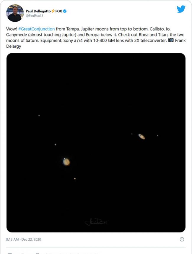 网友分享木星土星“大合相”天文奇观照片