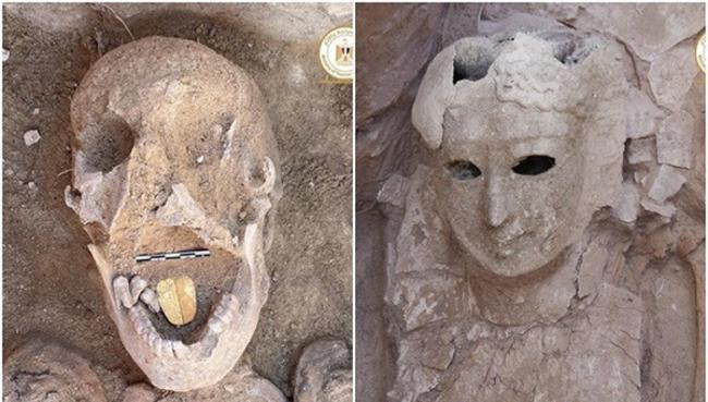 埃及塔波西里斯马格那神庙发现2000年历史口中含着一片金色舌头的木乃伊