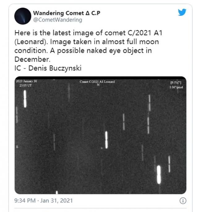 “莱纳德”C/2021 A1可能是2021年唯一一颗肉眼可见的彗星