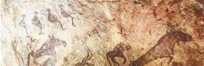 图为新疆阿勒泰汗德尕特乡“敦德布拉克洞穴彩绘岩画”。 图片来源：《西域美术全集1・岩画卷》，天津人民美术出版社出版