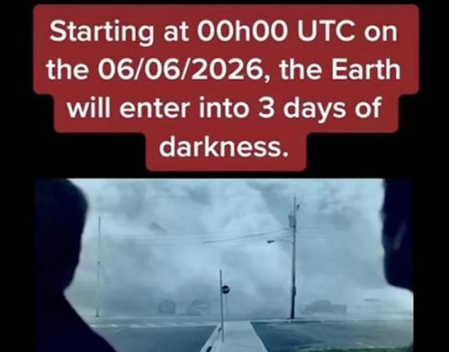 自称来自2582年的“时间旅人”@timetraveler2582声称地球将在2026年6月6日陷入3天的黑暗期